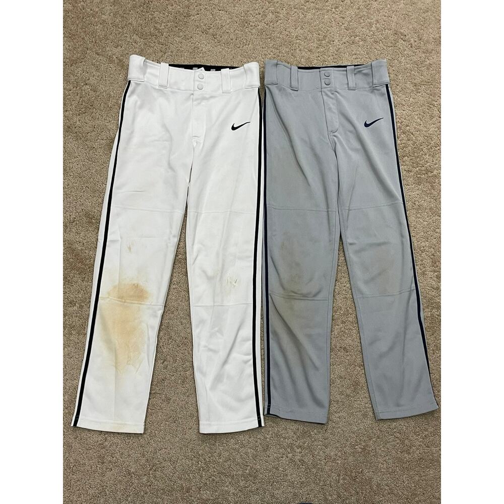 Lot of 2 Nike Dri-Fit Baseball Pants Boys Size M Gray & White Used (Dirt Stains)